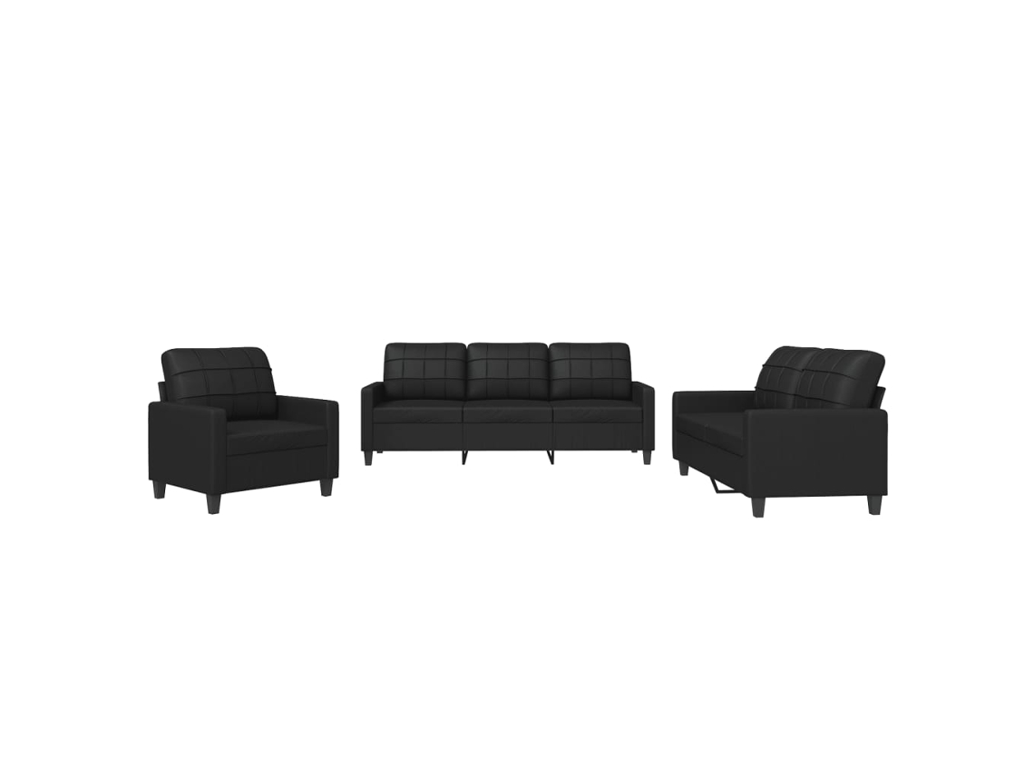 Conjunto de 3 Sofás com Almofadões Couro Artificial Preto MAISON EXCLUSIVE