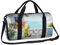 Bolsa Esportiva com Estampa de Paisagem Marítima Tecido Poliéste 45 X 21,5 X 23 Cm