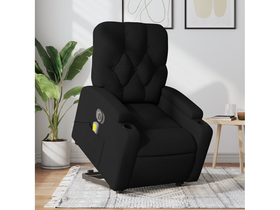 Vidaxl Poltrona Elétrica Elevatória Massagens Tecido Preto