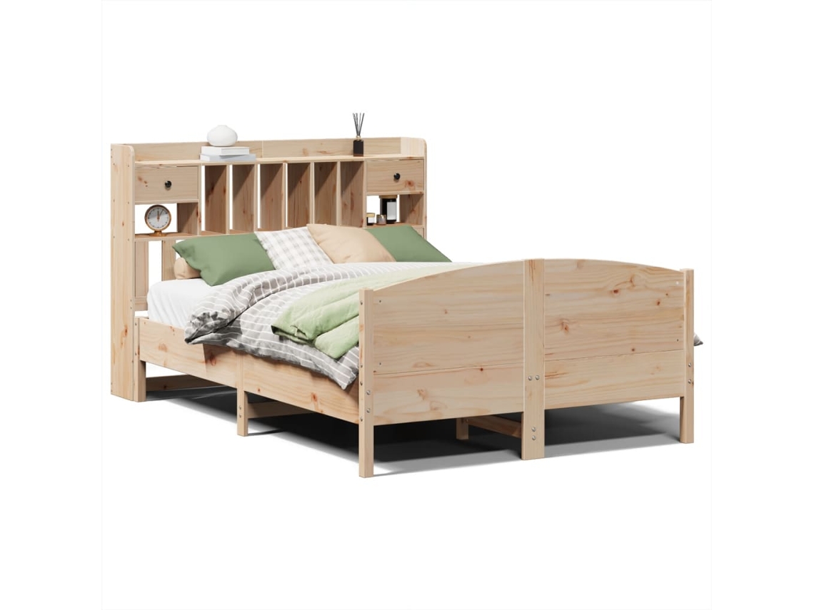 Cama com Estante Sem Colchão 140x200 Cm Pinho Maciço MAISON EXCLUSIVE