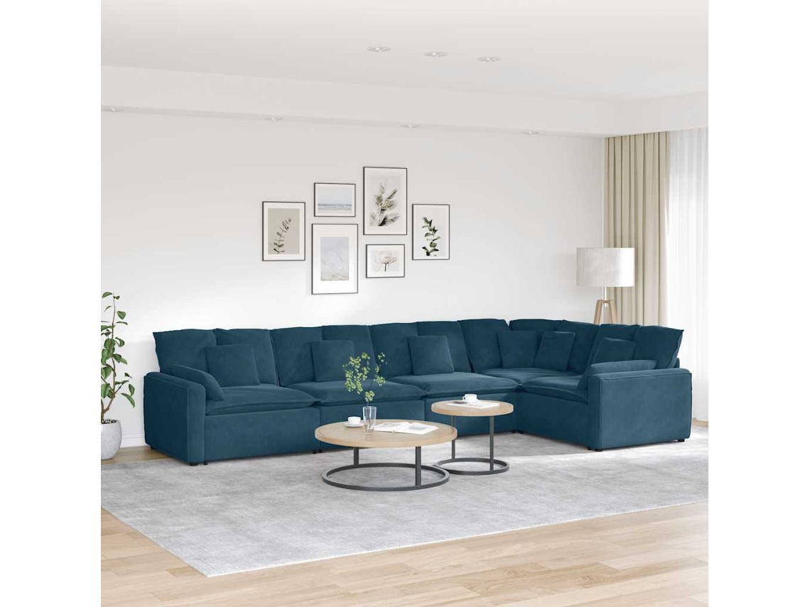 Vidaxl Sofá Modular Com Almofadas Veludo Azul