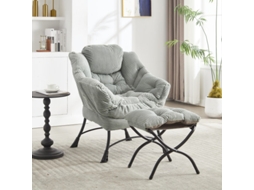 Poltrona moderna com pufe, pufe e bolso lateral, cadeira acolchoada para leitura e espaços pequenos, Liptaptyn verde claro