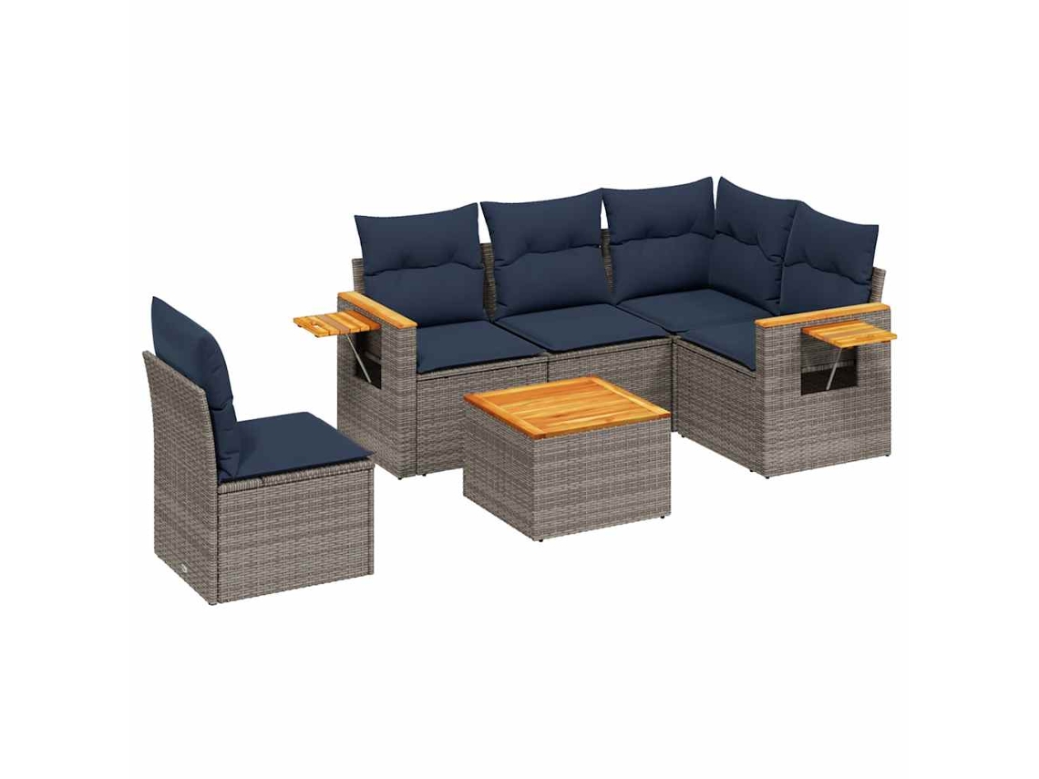 Conjunto de 6 Sofás P/ Jardim C/ Almofadões Vime Pe Cinzento MAISON EXCLUSIVE (6 pcs)