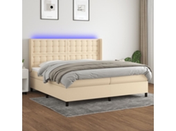 Vidaxl Cama Box Spring C/ Colchão E Led 200x200 Cm Tecido Cor Creme