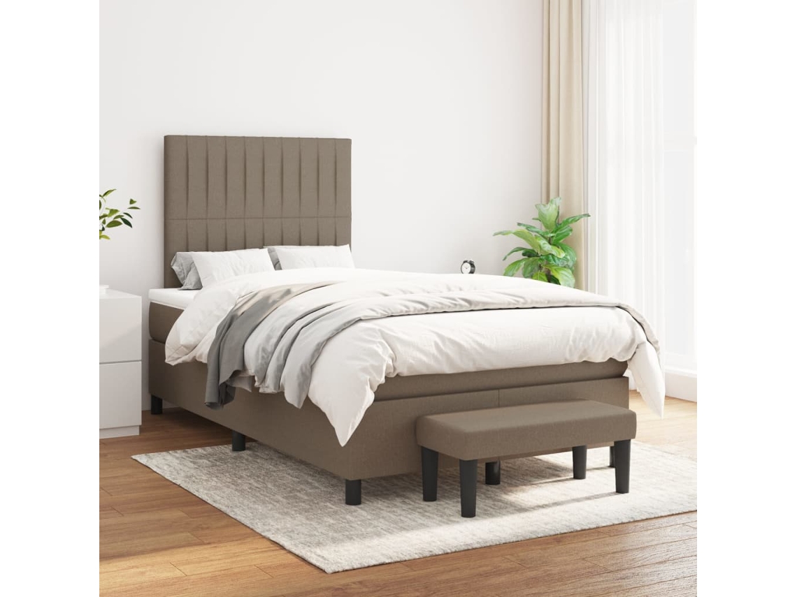 Vidaxl Cama Com Molas/colchão 120x200 Cm Tecido Castanho-acinzentado