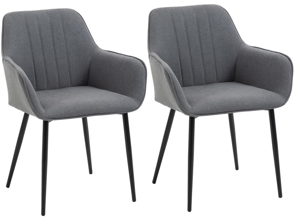 Conjunto de 2 Cadeiras de Sala de Jantar Linho e Metal Cor Cinzento 59,5x56,5x81 cm Homcom