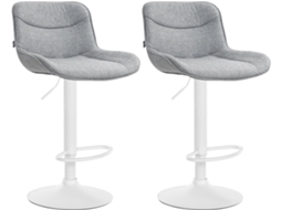 Conjunto de 2 banquetas giratórias, formato ergonômico, costura decorativa, tecido cinza, estrutura de metal branco 10_0006199