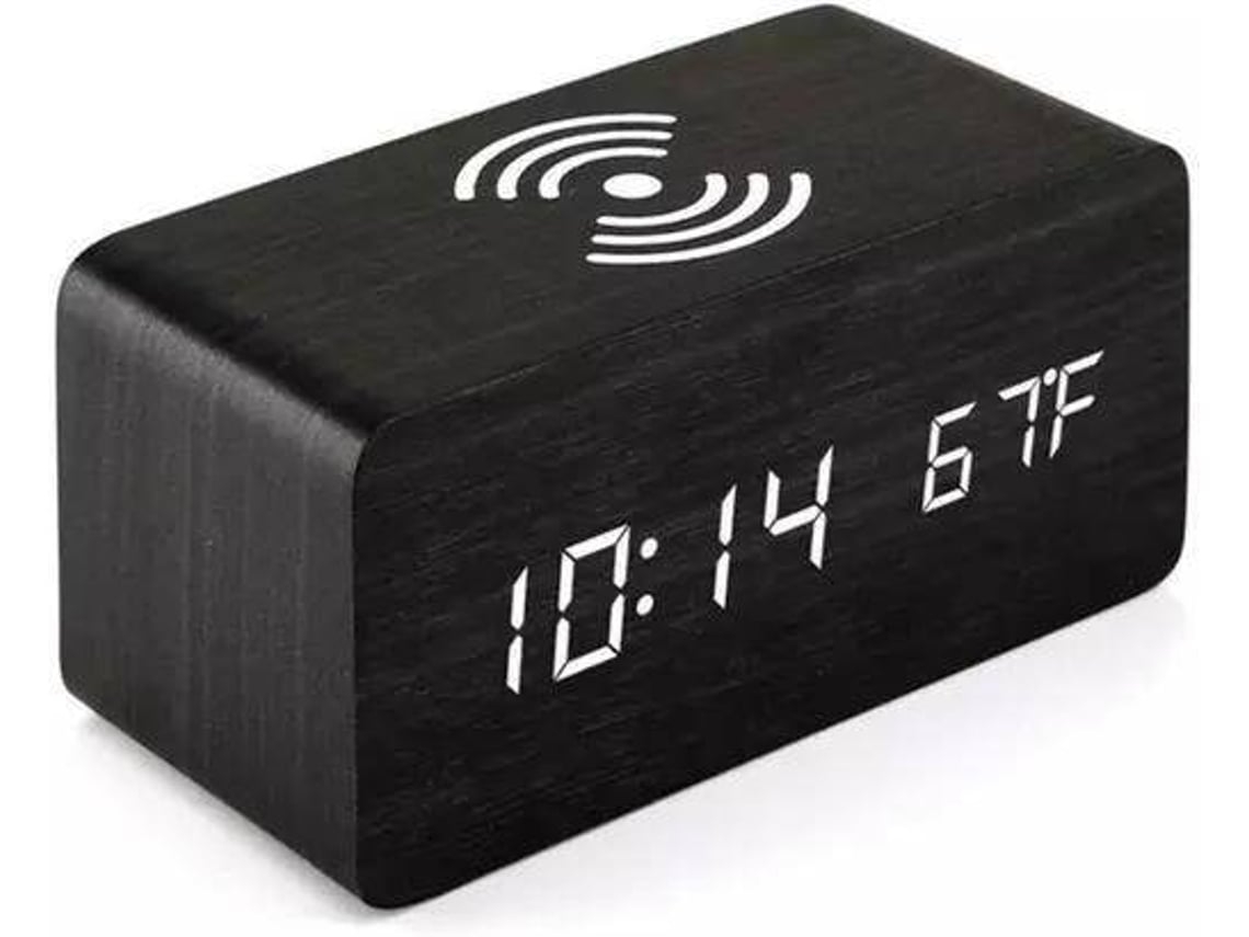 Relógio Despertador Carregador Wireless Qi Preto