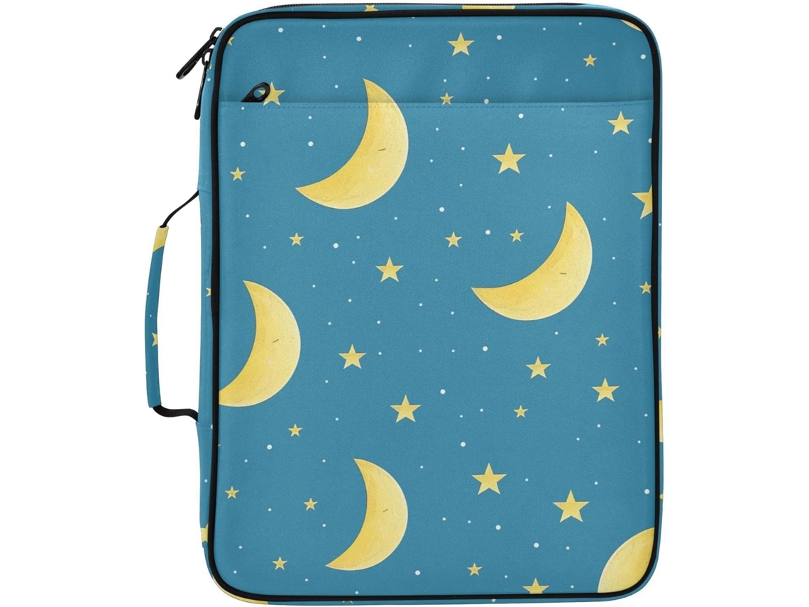 Estrelas E Lua Pasta Expansível Azul Com 3 Argolas 7 Bolsos, Ideal Escola, Escritório E Viagens