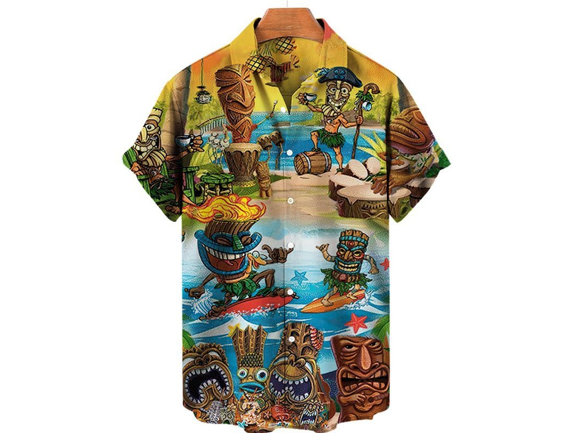 Camisa Casual Hip Hop Para Homem, Manga Curta, Estampa Patchwork, Verão, Tamanhos Xs A 5xl Amarelo