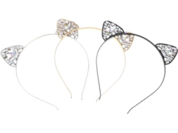 Tiara com orelhas de gato e strass de cristal, conjunto de 3 peças.