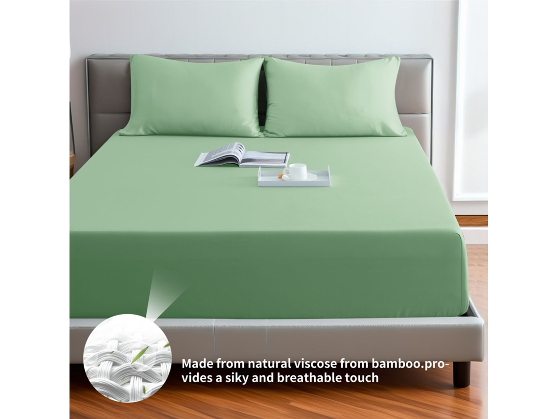 Lençol De Baixo Em Viscose De Bambu, 400 Fiospara Quem Sente Calor Ao Dormir E Transpira À Noite,bolso De 30 Cmfull54*75“ Verde Hexinyigjly
