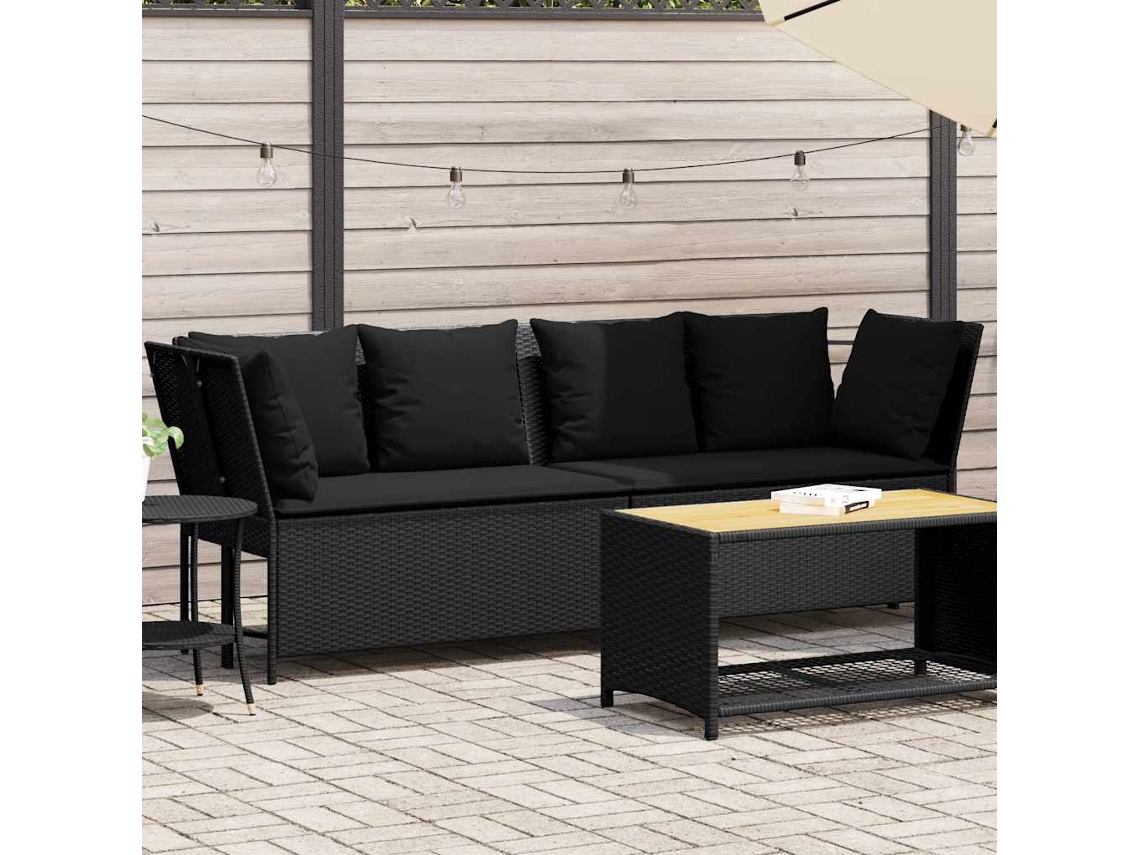 Vidaxl Sofá De Jardim Com Almofadões Vime Pe Preto