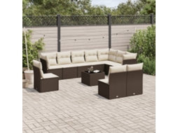 Vidaxl 11 Pcs Conjunto Sofás De Jardim C/ Almofadões Vime Pe Castanho