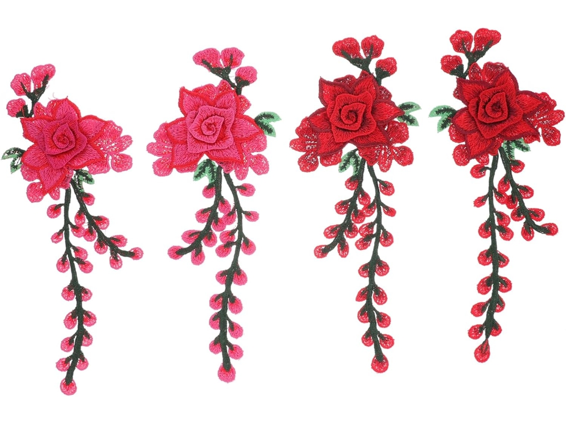 Conjunto De 4 Apliques Decorativos Tridimensionais Em Tecido De Poliéster Com Bordados Florais Retrô, Ideais