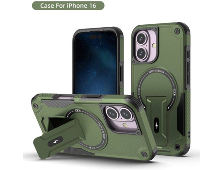 Capa Magsafe Iphone 16 Com Suporte, Carregamento Sem Fio, Proteção Antichoque, Dupla Camada Pctpu E Cantos Reforçados