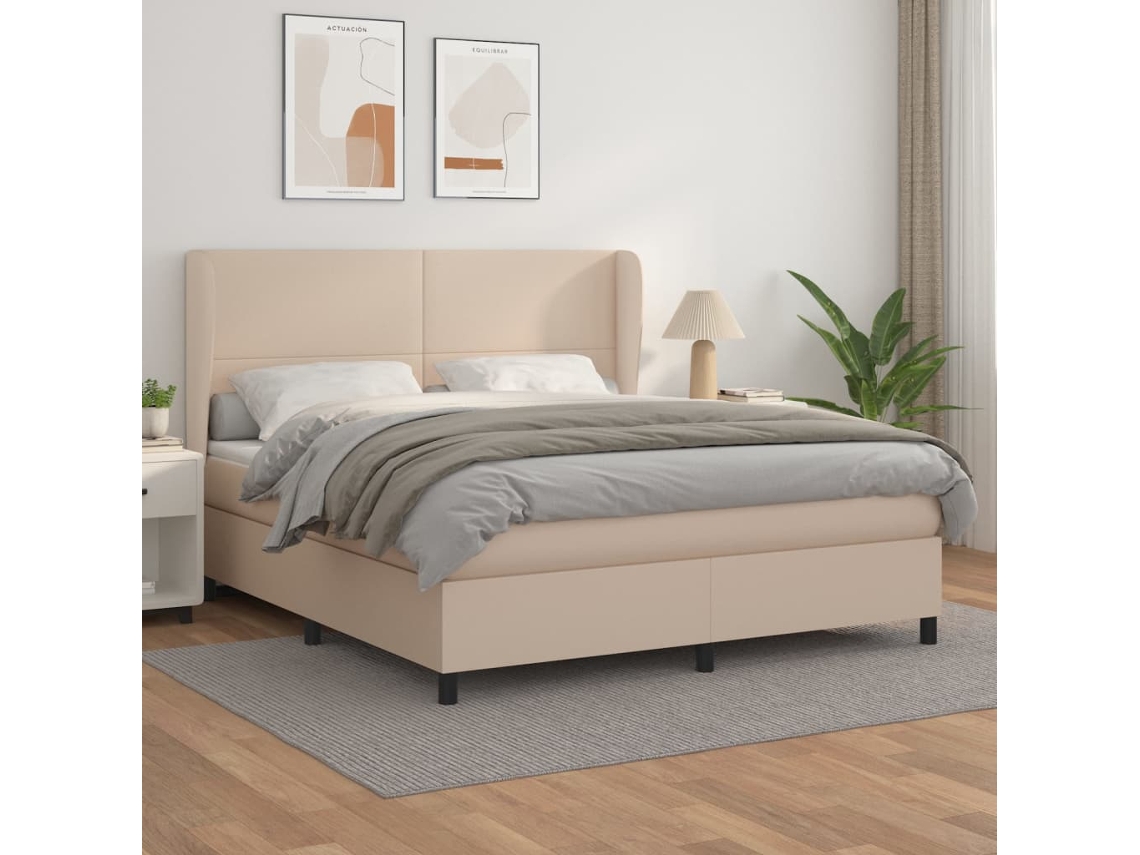 Vidaxl Cama Com Molas/colchão 180x200 Cm Couro Artificial Cappuccino