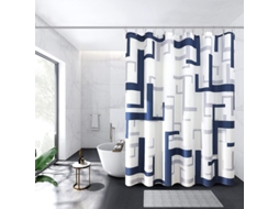 Cortina de chuveiro geométrica moderna, azul, repelente à água, 180x180cm, com acessórios | S/MARCA