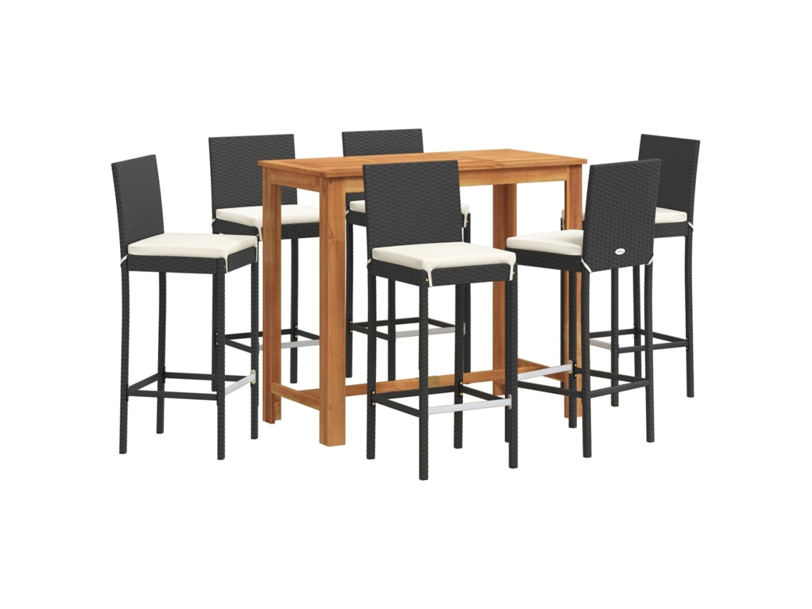 Conjunto de Bar para Jardim 7 Pcs Vime Pe/acácia Maciça Preto MAISON EXCLUSIVE