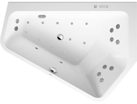 DURAVIT Whirlpool Paiova 5, 1770x1300mm, versão embutida canto dir., duas pendentes traseiras diferentes, estrutura, ralo, transbordamento, Combi-Sys.