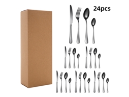 Conjunto De Talheres De Aço Inoxidável (24 Peças - Preto) (faca, Garfo, Colher)