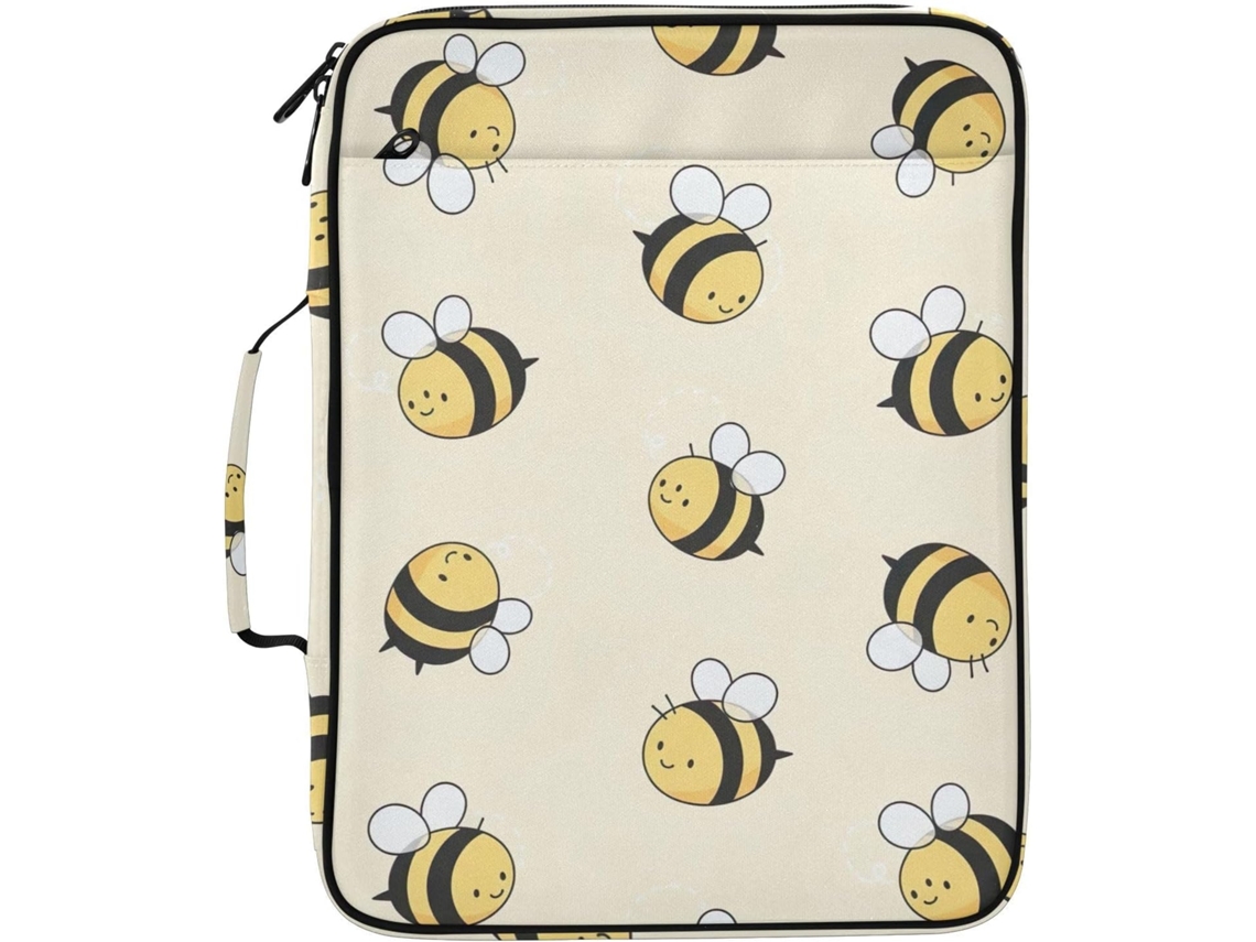 Pasta Expansível Com Estampa De Abelhas Fofas, 7 Bolsos E 3 Argolas, Ideal Escola, Escritório E Viagens