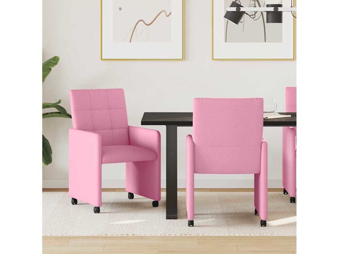 Vidaxl Cadeiras De Jantar Com Rodas 2 Pcs Rosa 58 X 65 X 94 Cm Tecido