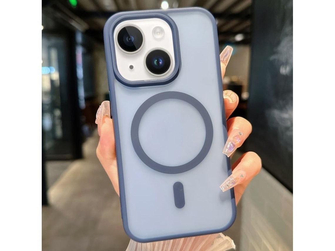 Capa Transparente Híbrida Para Iphone 15 Plus - Tpu E Pc Com Magsafe - Azul