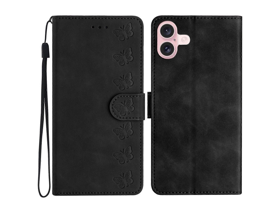 Capa De Couro Pu Com Estampa De Borboleta Para Iphone 16 Plus
