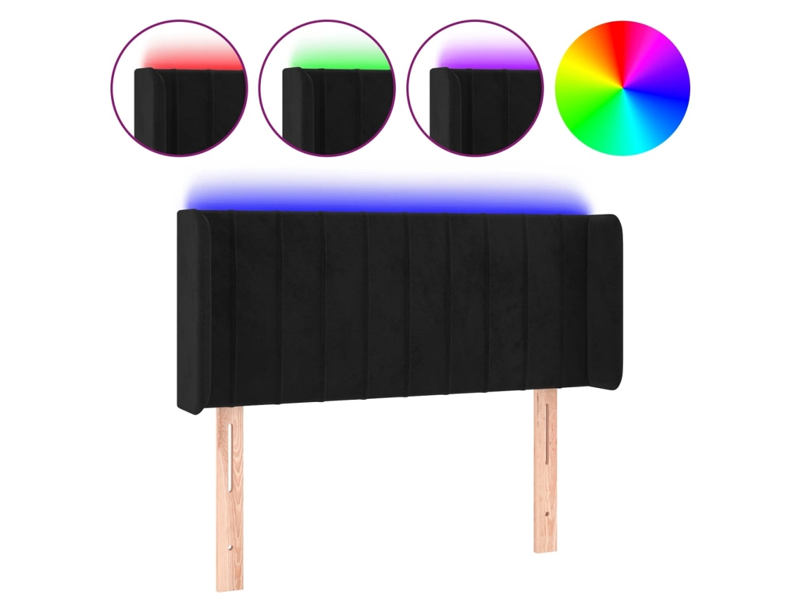 Led Headboard, Led Headboards Vidaxl Preto Veludo (93 X 16 X 78/88 Cm)
