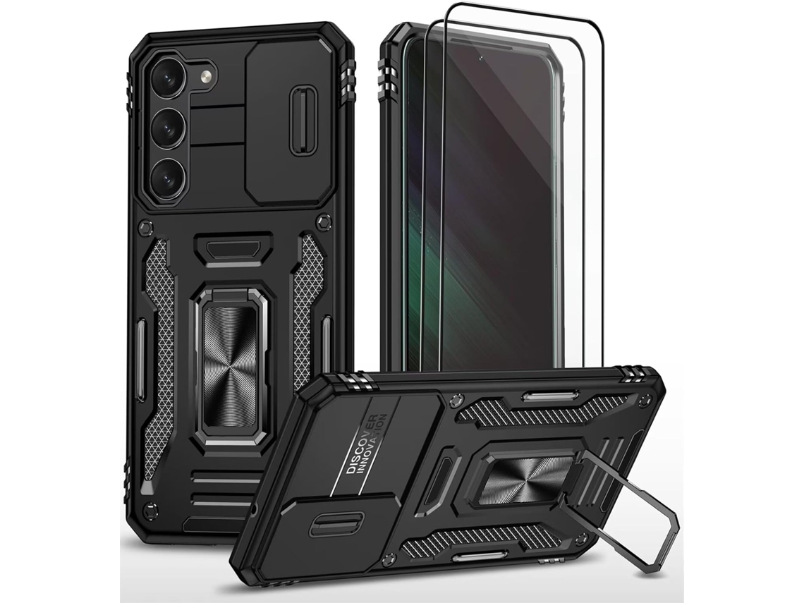 Capa Tampa Deslizante Câmera Vidros Temperados Para Samsung Galaxy S23 Hongwe. Magnética Preto