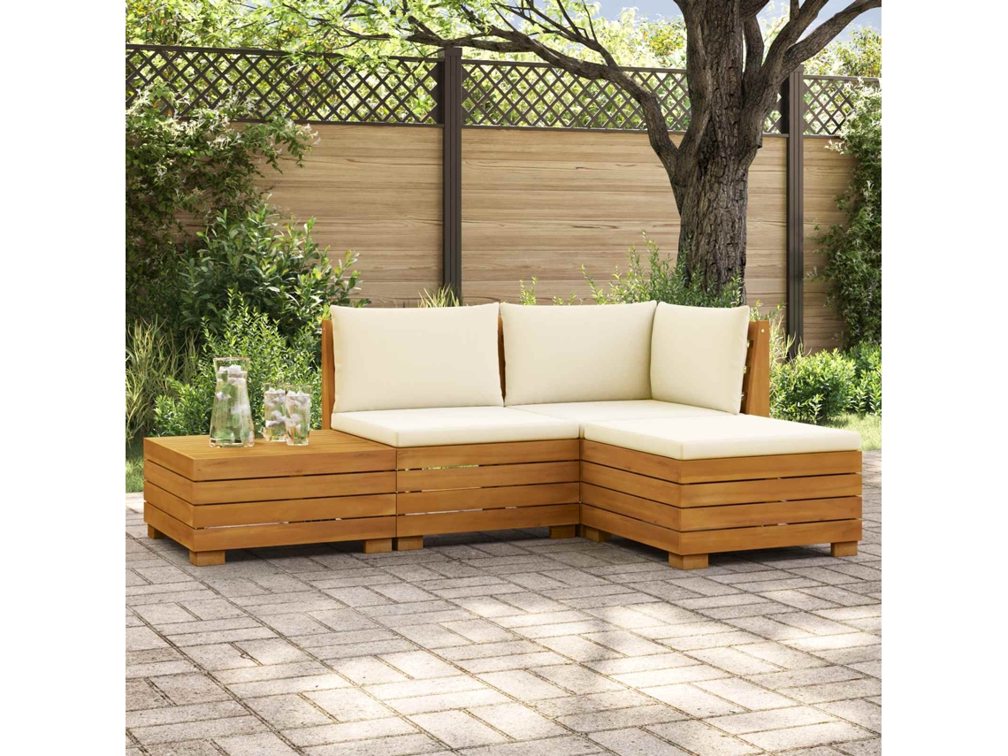 Vidaxl 4 Unid. Conjunto De Sofás Para Exterior Castanho