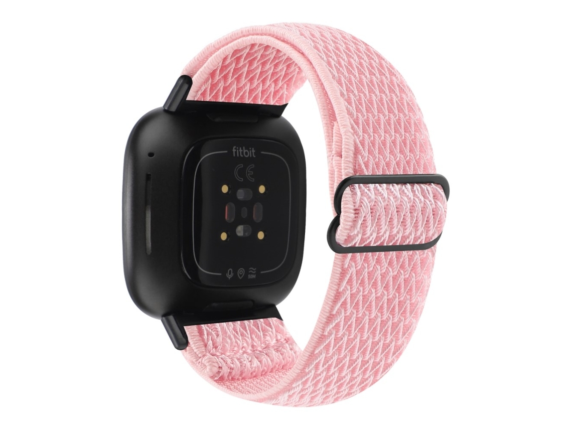 Bracelete de Nylon Ajustável Padrão de Onda para Fitbit Versa 3/Versa Sense Rosa