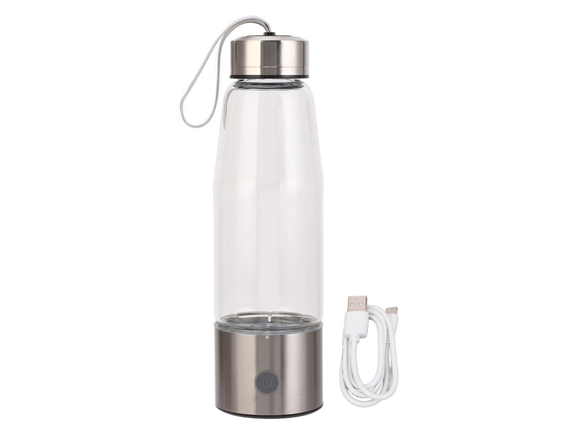 Garrafa Geradora de Água de Hidrogênio Portátil Recarregável 460ml 2300ppb Vidro Borossilicato Prata