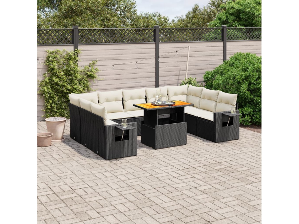 Vidaxl 10 Pcs Conjunto Sofás De Jardim C/ Almofadões Vime Pe Preto