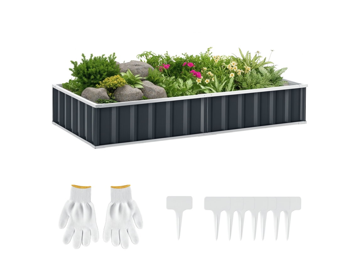 Caixa de Plantio de Aço, com Luvas, Retangular, 174x90x30cm Cinza S/MARCA