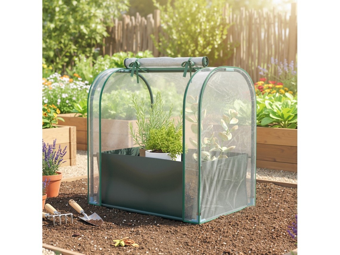 Mini Serra Com Bolsa Para Cultivo E Porta Retrátil, 68x50x70 Cm, Verde Escuro