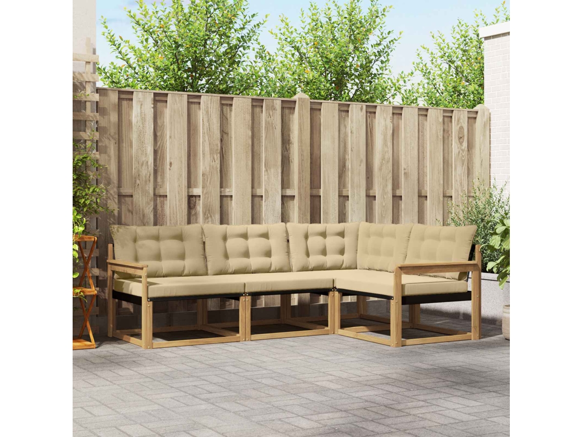 Vidaxl Conjunto De Sofás Para Exterior 4 Unid. Branco E Bege