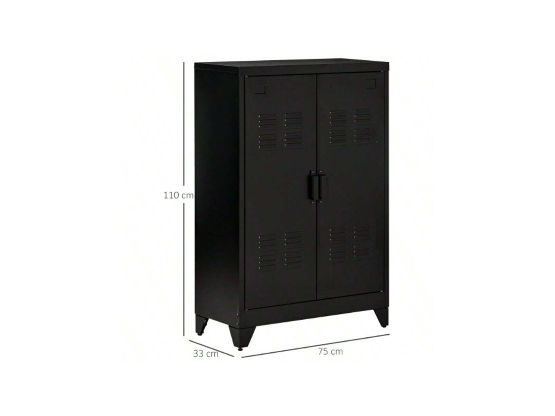 Armário De Arquivo Com Portas De Ripas, Sideboard Com Prateleiras, Preto, 75 X 33 X 110 Cm Para Escritório E Sala Liptaptyn