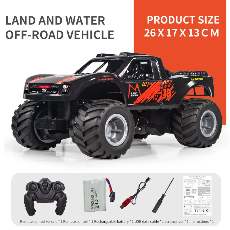 Carro de Corrida de Drift Elétrico 4wd com Controle Remoto 2.4g, Veículo Anfíbio para Off road. MDUG (laranja)