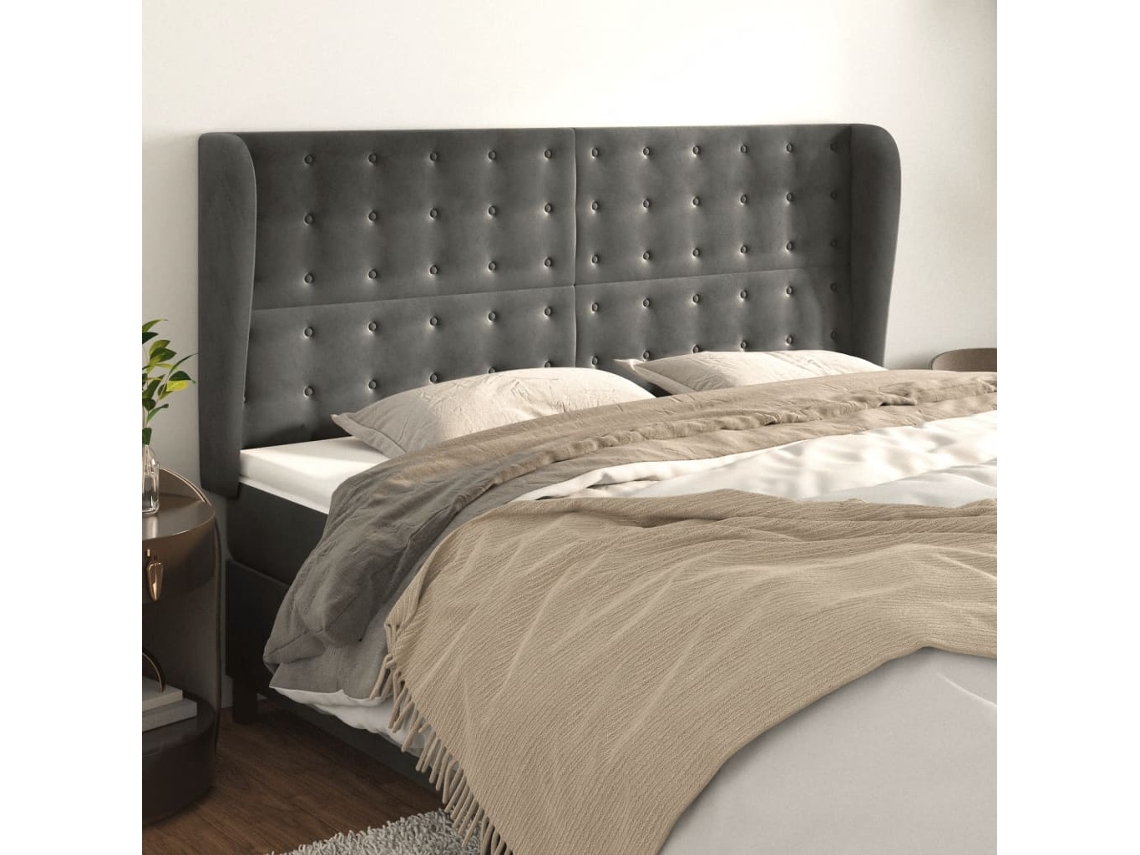 Cabeceira Cama C/ Abas Veludo 163x23x118/128 Cm Cinzento Escuro Pangshiyuan