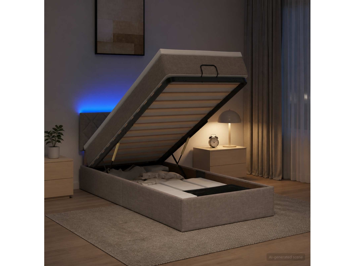 Vidaxl Cama Ottoman Com Colchão E Led Cinzento-acastanhado 90 X 190 Cm
