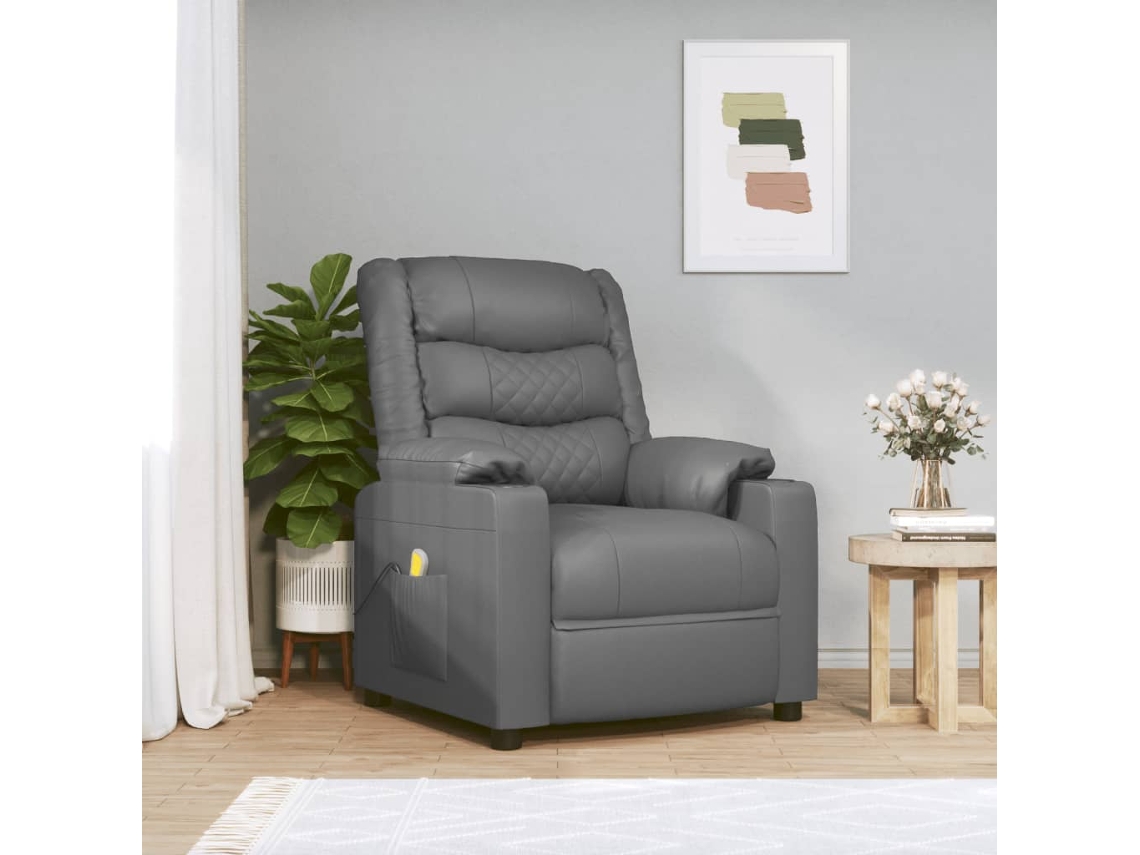 vidaXL Cadeira de Massagem couro artificial cinzento