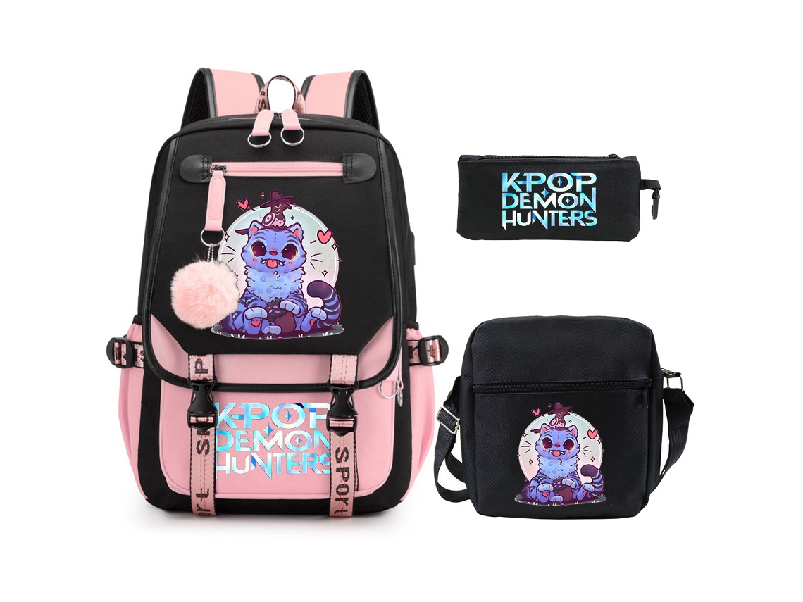 Mochila Escolar De Anime Conjunto De Três Peças, Com Bolsa Transversal E Estojo, Grande Capacidade, À Prova D'água Estilo 1 Rosa