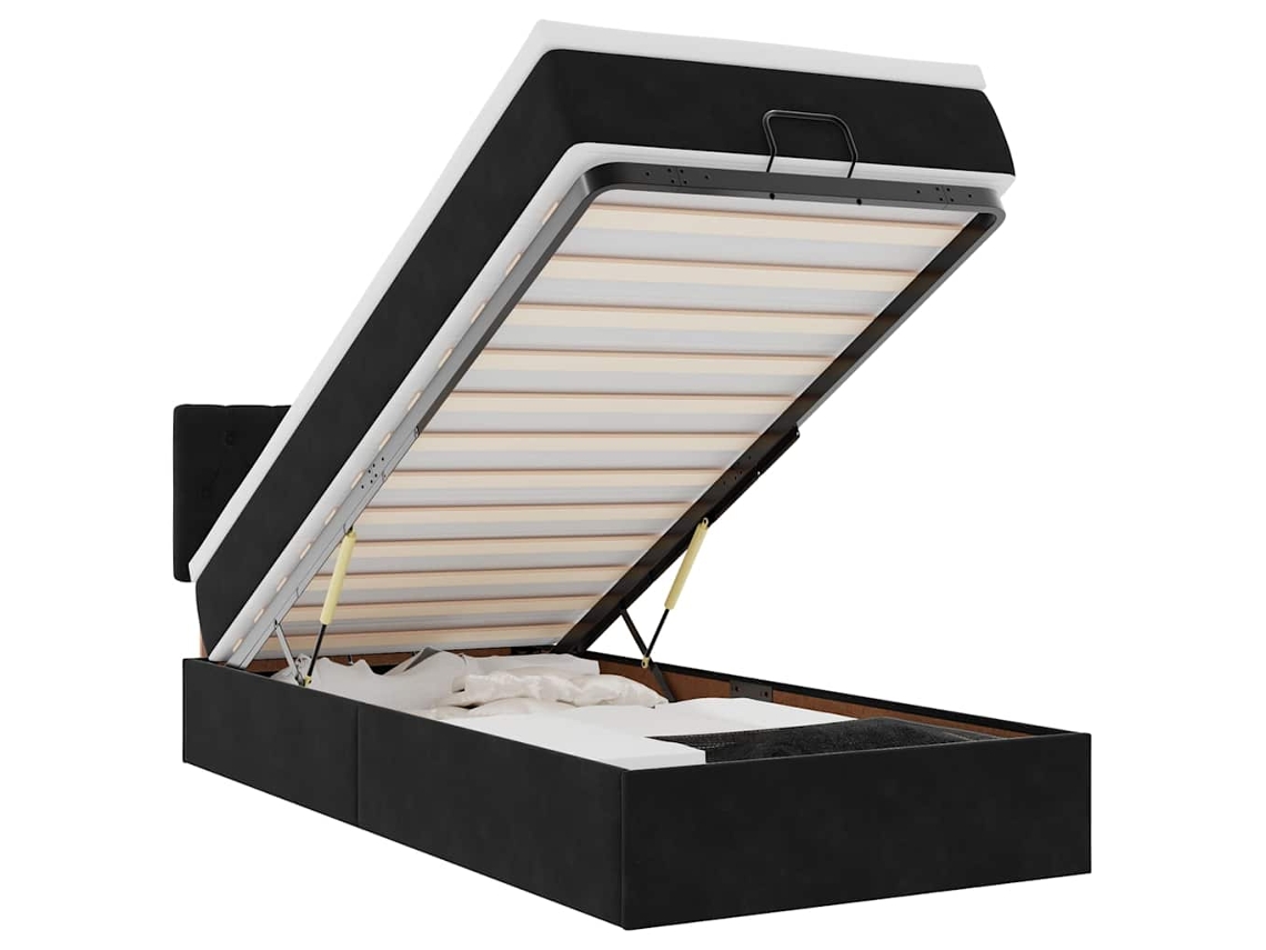 Estrutura de Cama Otomana com Colchão Preto Veludo MAISON EXCLUSIVE