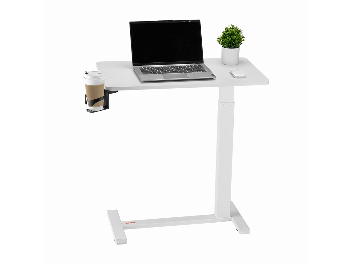 Mesa de cabeceira ajustável em altura Vevor White com 4 rodas ocultas e porta-copos