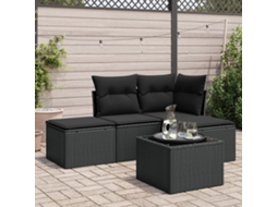 Vidaxl 5 Pcs Conjunto Sofás De Jardim Com Almofadões Vime Pe Preto