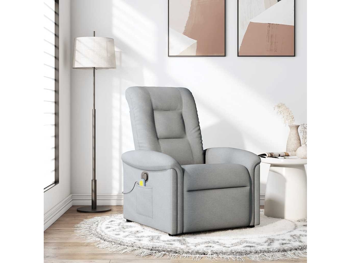 Vidaxl Poltrona De Massagens Reclinável Tecido Cinzento-claro