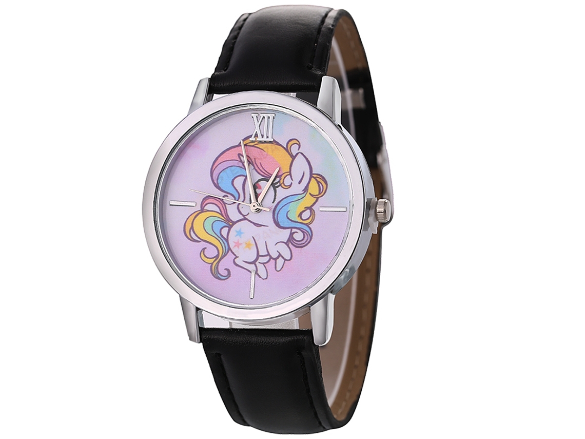 Reloj De Mujer De Lujo Moderno Dial Redondo Correa De Cuero Cuarzo Negro