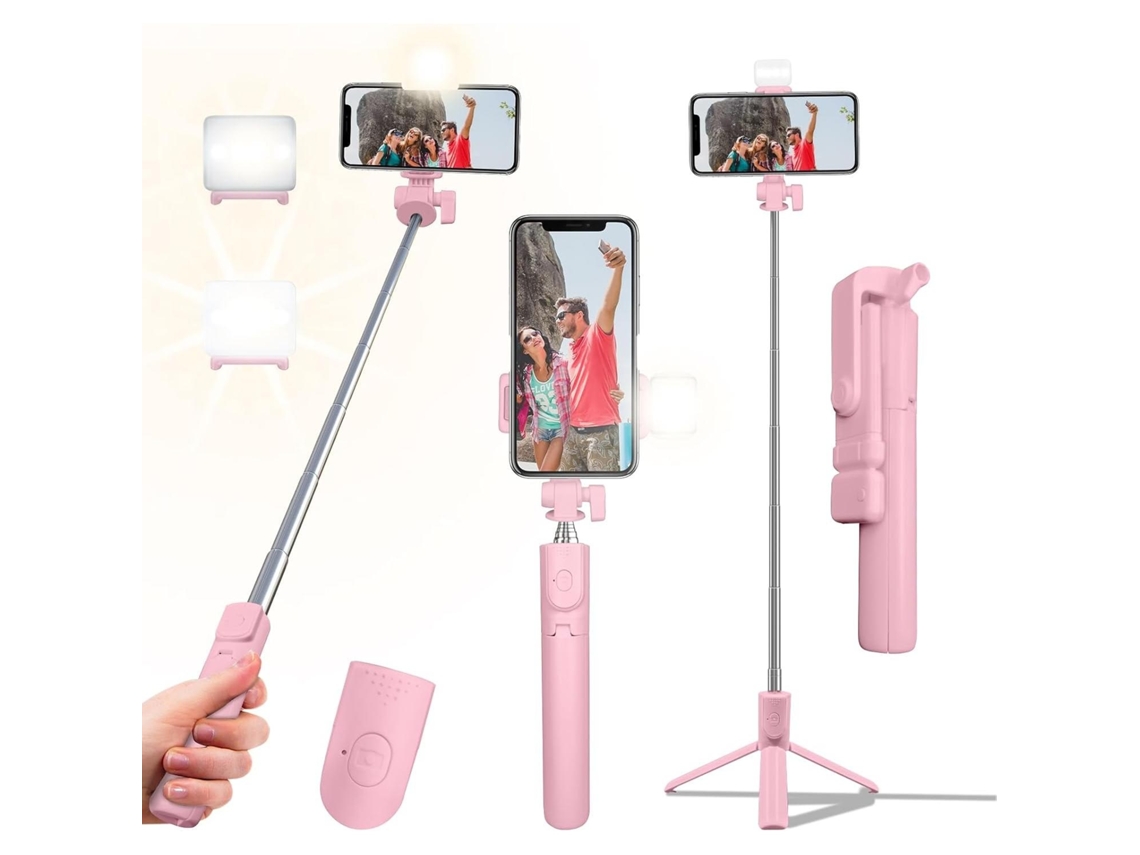 Lurelia Tripé Para Selfie Com Controlo Remoto, Com Luz Led, Extensível, Até 40 Polegadas, Rotação 360°, Para Telemóvel